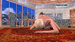 2 girls in 3D animated porn using a double dildo