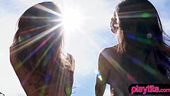 Petite teens have a romantic interracial cappucino date