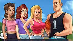 The big-boobed blonde and her girlfriends in the Summertime saga