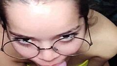 Brunette Babe Deepthroats Big Cock After Shower for Facial