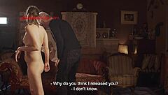 A skinny girl gets punished by the master of the house in the garage