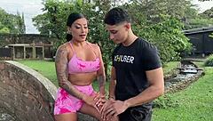 Public park encounter with busty Latina for cash and sex