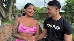 Public park encounter with busty Latina for cash and sex