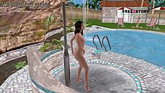 An Animated Cartoon 3d Porn Cute Girl Giving Sexy Poses And Taking Shower Near Swimming Pool