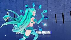 Blue K Nights Cat Fate Cosplay Adult Miku in 3D VR180