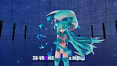 Blue K Nights Cat Fate Cosplay Adult Miku in 3D VR180