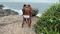 African threesome on the beach with beautiful women and big dick