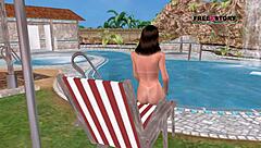 An Animated Cartoon 3d Porn Cute Girl Giving Sexy Poses And Taking Shower Near Swimming Pool