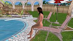 An Animated Cartoon 3d Porn Cute Girl Giving Sexy Poses And Taking Shower Near Swimming Pool