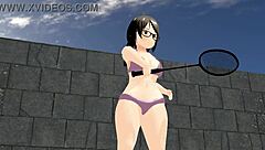 Animation Plump Girl Playing Tennis