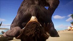 Minotaur fucks lion's ass with rimjob and blowjob before cumming in mouth