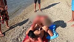 Big dick Cum party on the beach with MILF and creampie action
