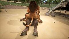 A Minotaur and a Lion engage in a hot and steamy encounter in the great outdoors