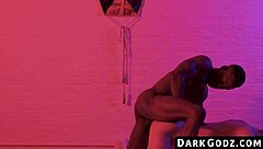 Interracial bareback action with dominant black bodybuilder