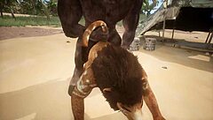 Minotaur fucks lion's ass with rimjob and blowjob before cumming in mouth