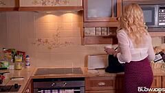 Blondie donna bell, the glamorous european milf, sucks huge cock deepthroat for cum swallow