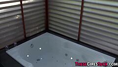 Latina beauty gives a blow job in a shower scene