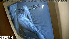 Jasmina Jolie Uses Texas Glory Hole In Bathroom For Deepthroat And Footjob