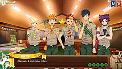Young gay anime friends play video games together