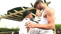 Chunky blonde babe fucked outdoors.