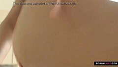 Beautiful brunette gets her tight pussy squirts and shakes her big boobs