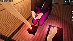 3D porn game with futanari girl giving a footjob and cumshot