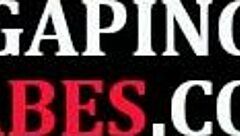 lesbian domme stretches her sub's asshole wide before rimming the ginger in fishnets