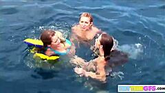 Hot brunette gets naked and enjoys boat trip with lesbian companion