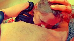 Goth grandmother gives a hardcore blowjob and moans with pleasure