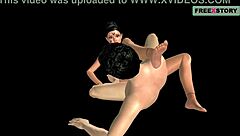 in this animated 3d video, a japanese man breast fucks an indian bhabhi