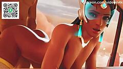 Overwatch hentai with DVA and Tracer licking Mercy