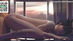 Overwatch hentai with DVA and Tracer licking Mercy