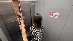 Public elevator encounters with horny neighbor lead to wild sex