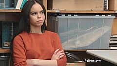 Teen latina thief caught on hidden cam gives blowjob