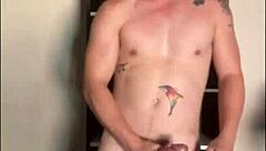 Twink jerks big cock in sunlight, contrasting innocence and lust.