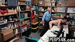 Muscular cop blackmails twink for hardcore office fun
