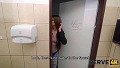 European czech girl rides in toilet with shaved small tits in reality sex