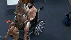 An animated sex scene with an amputee and a tattooed babe in The Sims