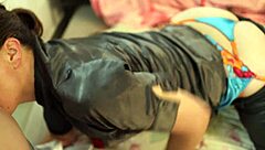 French amateur in satin lingerie gets rimmed and fucked
