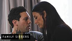 Reagan Foxx Undresses and Pushes Big Tits Against Stepson's Hands?