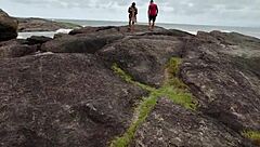 Cock-hungry wife and her lover take teen to beach