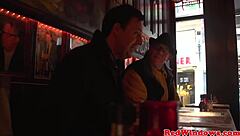 Close up of a Euro redlight babe’s big tits while she masturbates after work