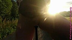 German Amateur in Pantyhose Bikes on Country Road