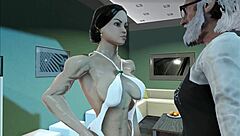 Muscular woman goes through a hardcore training session