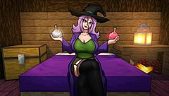 Big tits bouncing in HornyCraft parody with monster cock