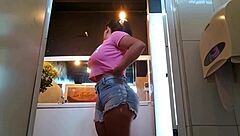 Beautiful woman with a big black ass gets into a bar fight in a restaurant