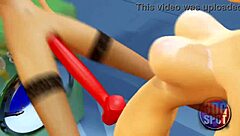Busty babes try out double dildo in public shop