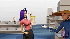 Busty babes try out double dildo in public shop