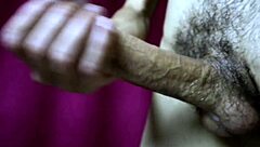 Big hairy cock handjob with loud moans in workout!