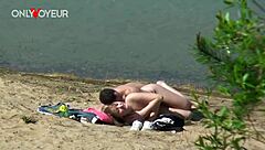 Public beach sex with naughty teen and her boyfriend